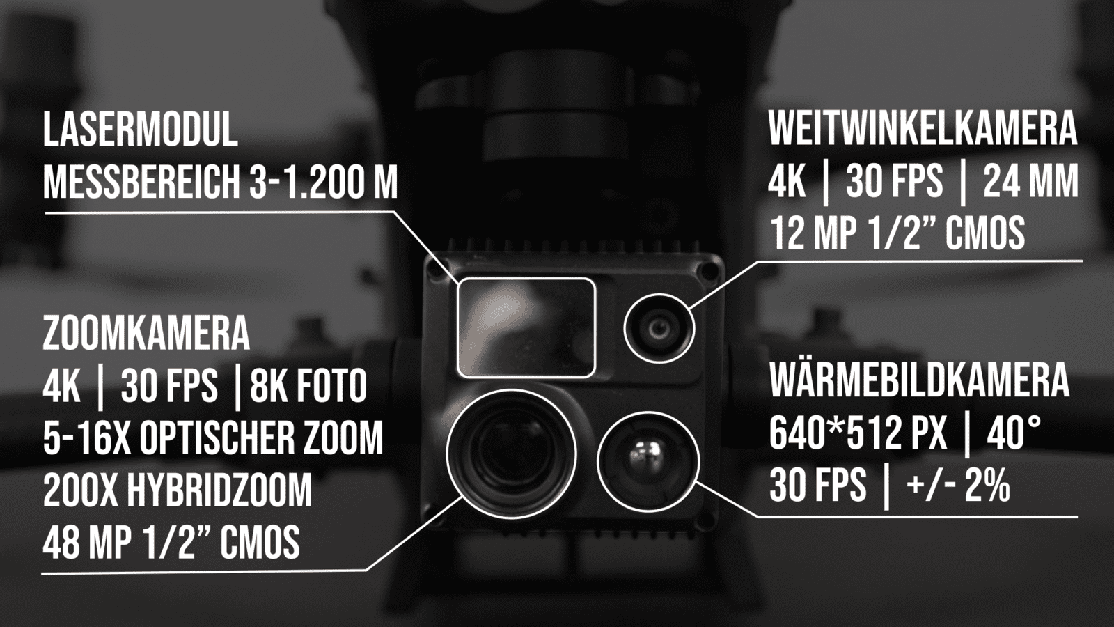 Leistungsstarker Kamerakopf der DJI Matrice 30T mit Wärmebildkamera